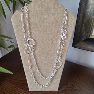 Chicos Shiny Silver Link Double Chain Necklace
